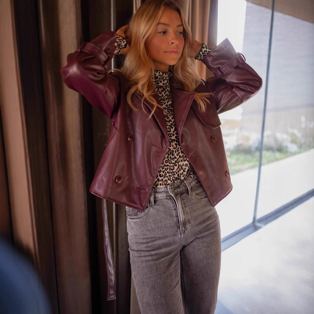 Veste courte en cuir de haute qualité style rétro