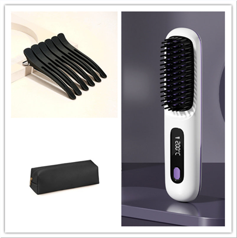 Peigne à cheveux lisses 2 en 1, brosse lissante sans fil, chauffage rapide, boucleur chauffant portable, chargement USB