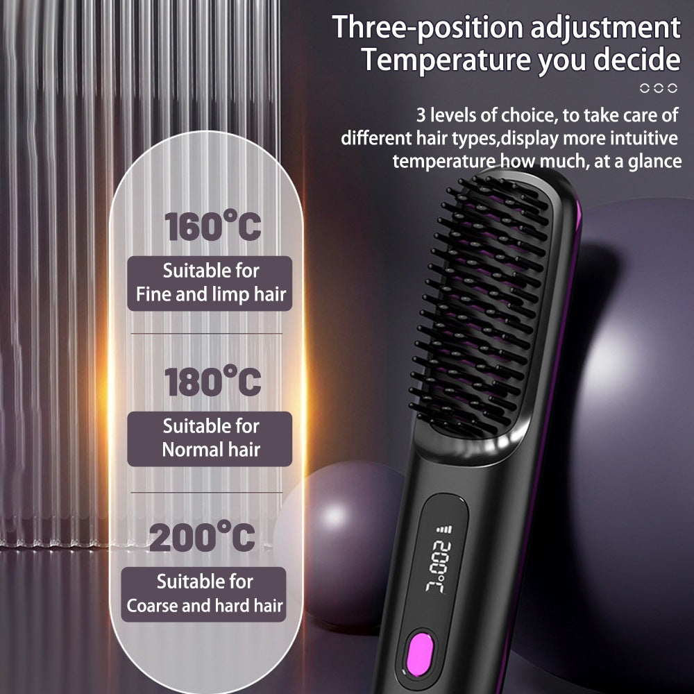 Peigne à cheveux lisses 2 en 1, brosse lissante sans fil, chauffage rapide, boucleur chauffant portable, chargement USB