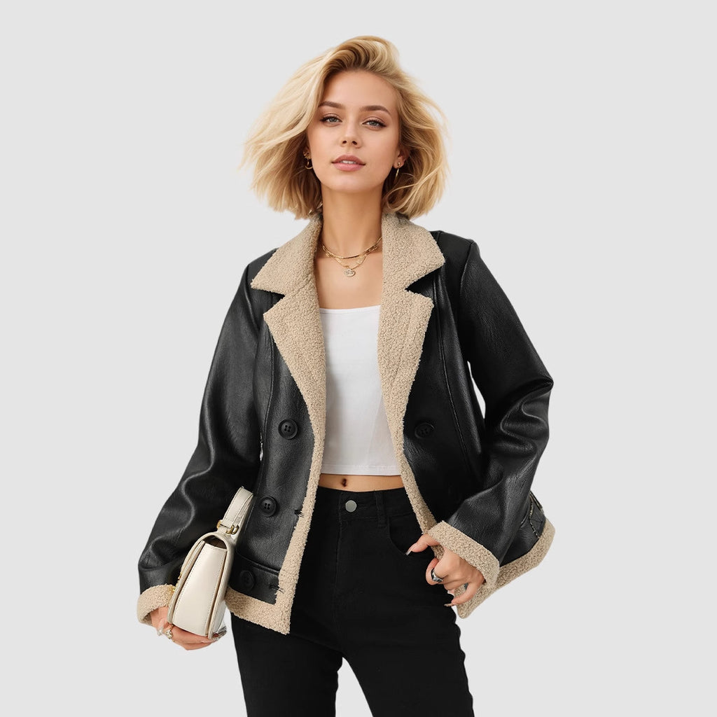Manteau en cuir matelassé polaire pour femme