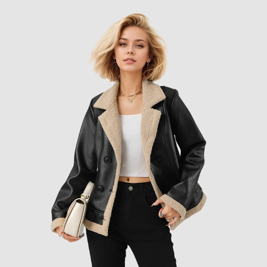 Manteau en cuir matelassé polaire pour femme