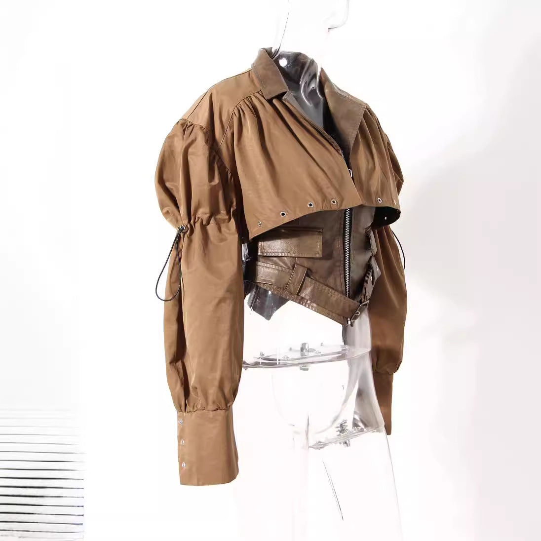 Manteau deux pièces au design de niche, cape cousue en PU, belle veste moulante à la taille