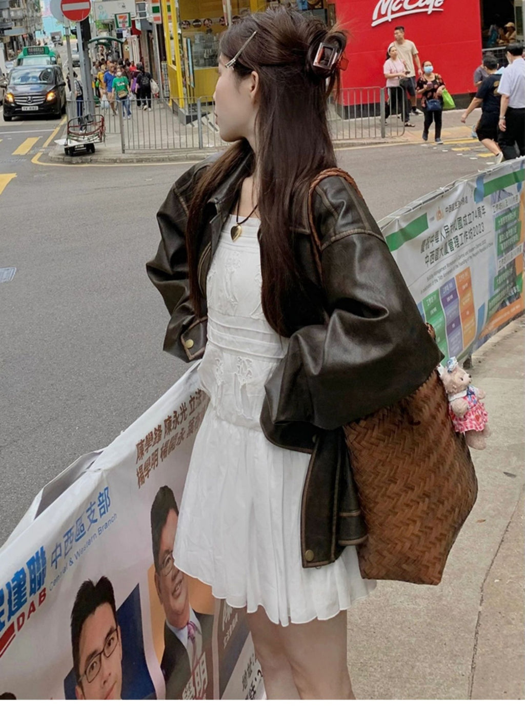 Manteau en cuir marron rétro vintage américain doux et cool