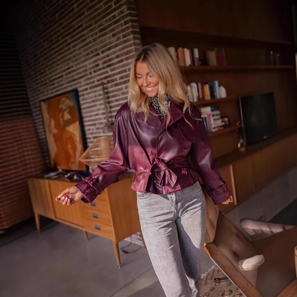 Veste courte en cuir de haute qualité style rétro