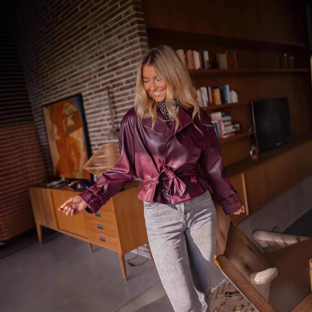 Veste courte en cuir de haute qualité style rétro