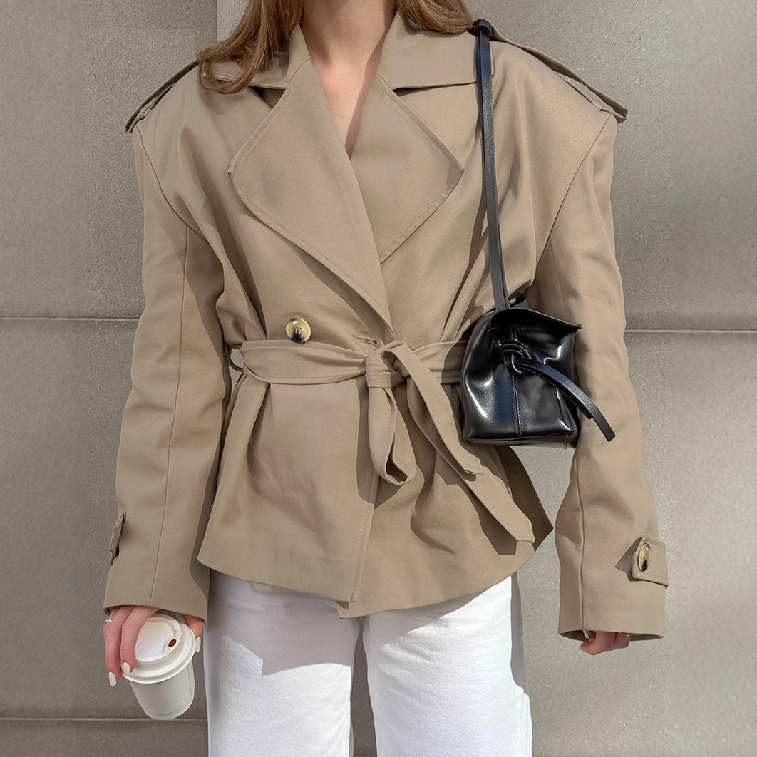 Trench-coat mi-long kaki tendance et décontracté à lacets pour femme