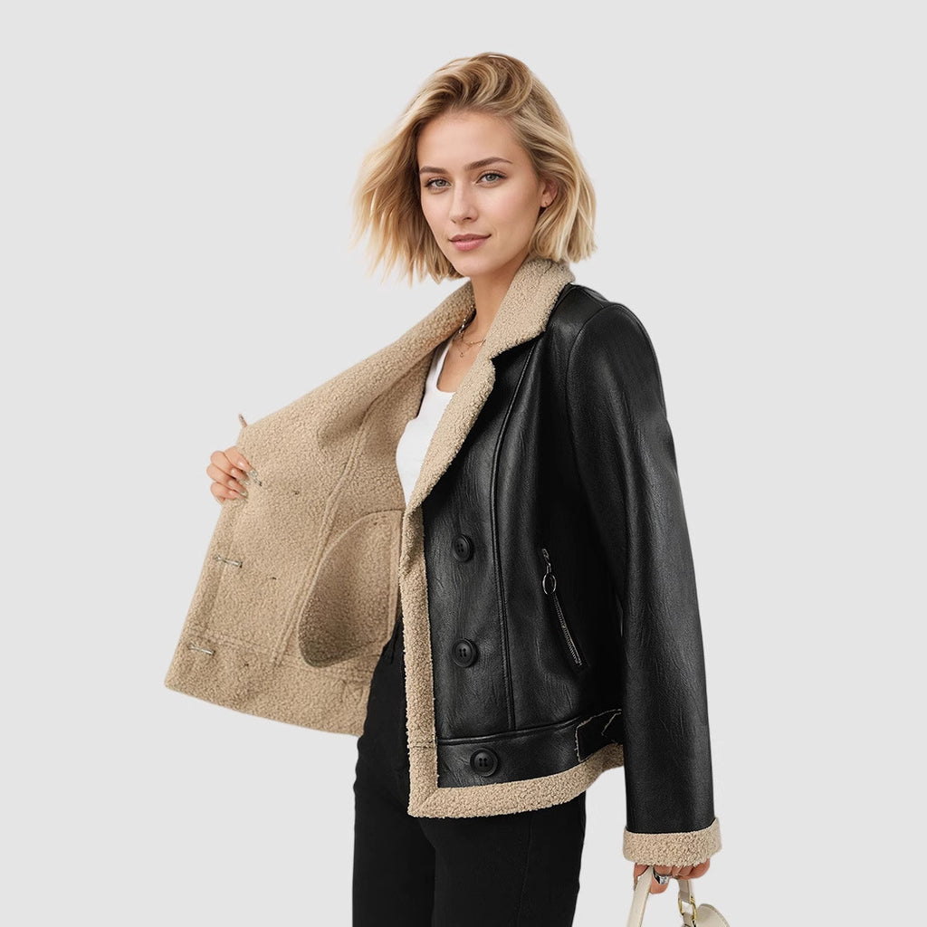 Manteau en cuir matelassé polaire pour femme