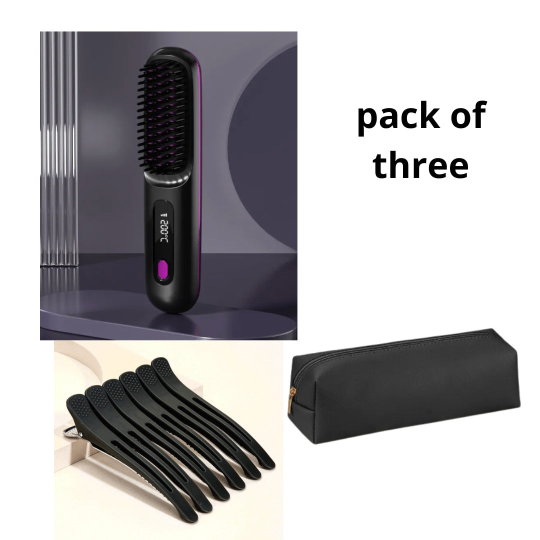 Peigne à cheveux lisses 2 en 1, brosse lissante sans fil, chauffage rapide, boucleur chauffant portable, chargement USB